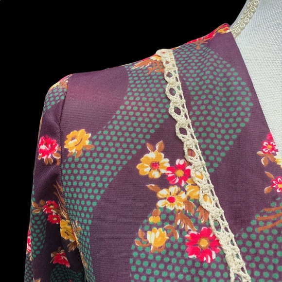 Vintage 70's Floral Empire Waist Maxi Dress XS Flower Power - Picture 12 of 16